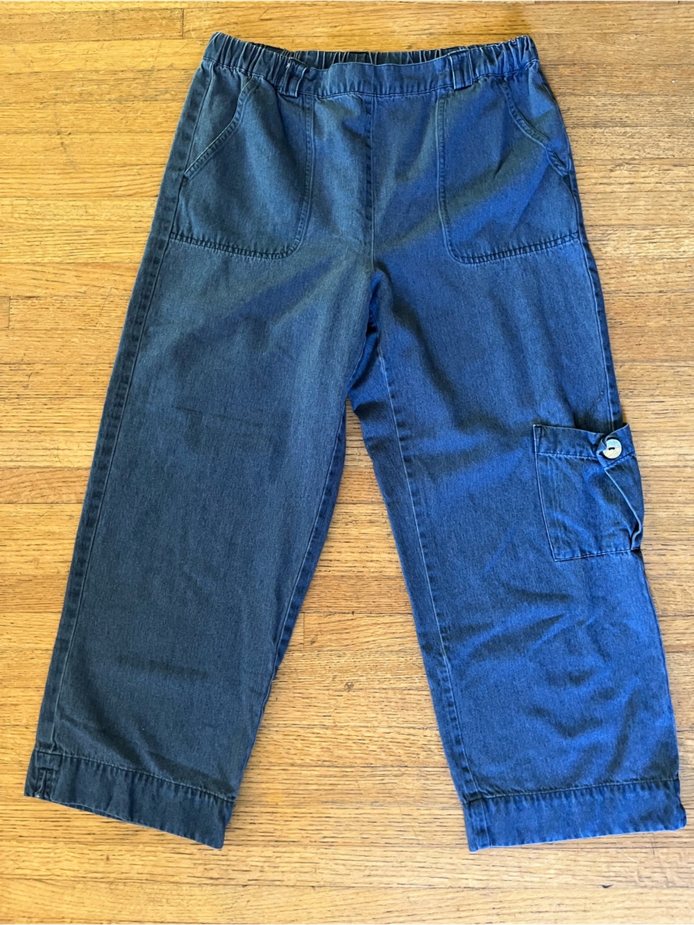 Orvis Tencel Chambray Capri Pants Cropped Wide Leg Coastal Grandmother Size S
